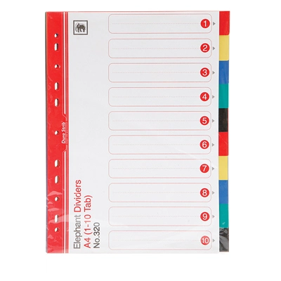 ELEPHANT อินเด็กซ์พลาสติก PP (1-10) คละสี ขนาด A4 (1 ชุด)