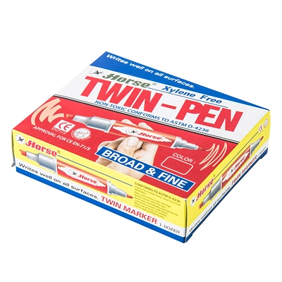 Horse ปากกามาร์คเกอร์ 2 หัว หมึกสีแดง (แพ็ค 12 ด้าม)